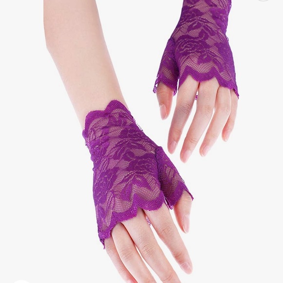 NWT Short Lace Floral Gloves Sunblock Fingerless Bridal Derby Equestrian Gloves - Picture 4 of 7